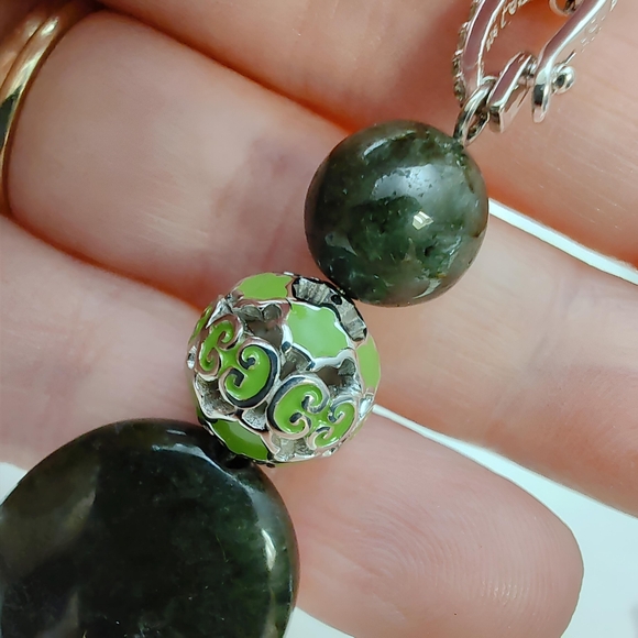 Jade of Yesteryear Sterling Silver Nephrite Jade Pendant Necklace 18" - Picture 3 of 8